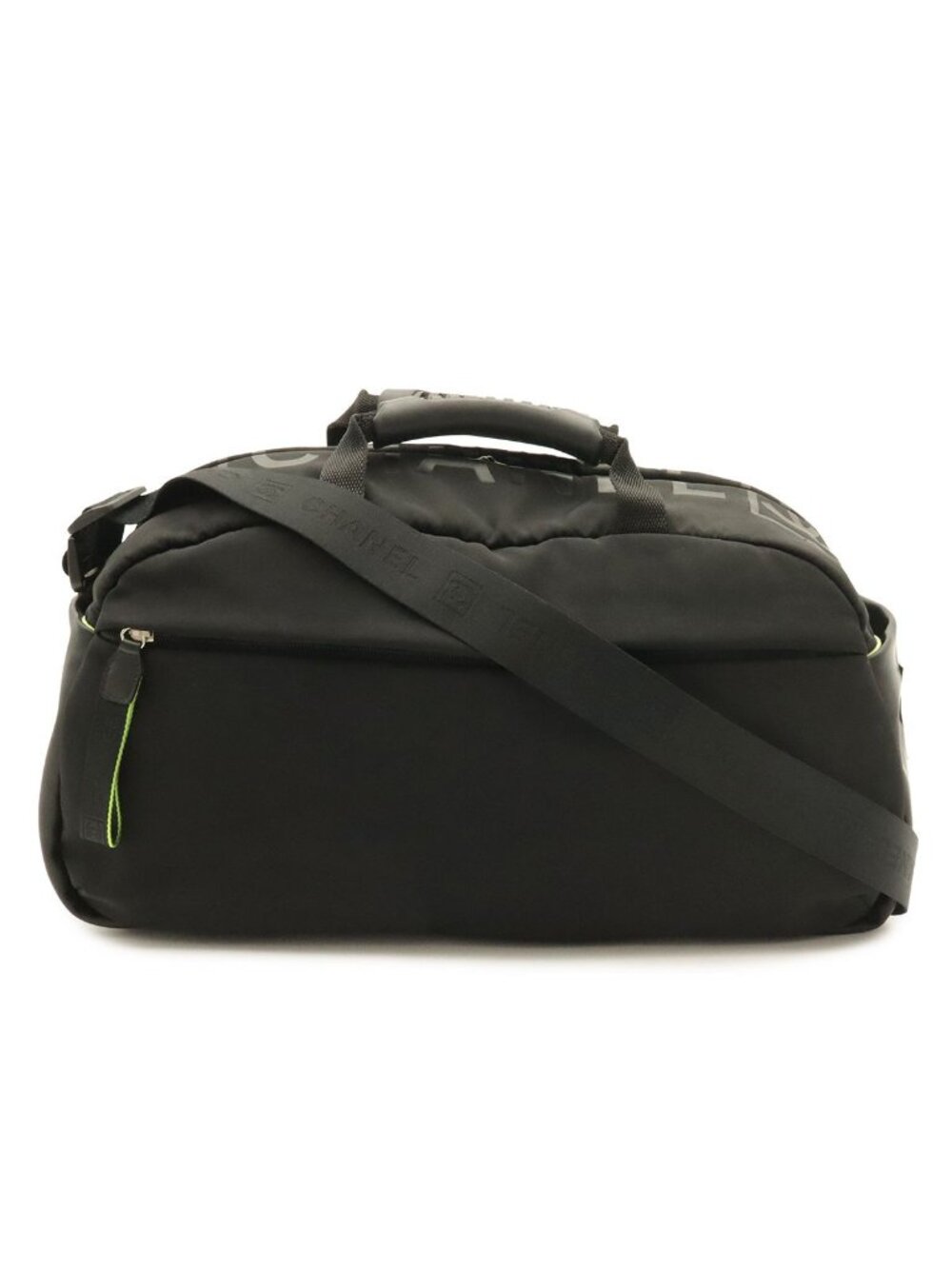 Chanel Sports Line Logo Boston Bag 2-Way Crossbody Nylon Rubber Black